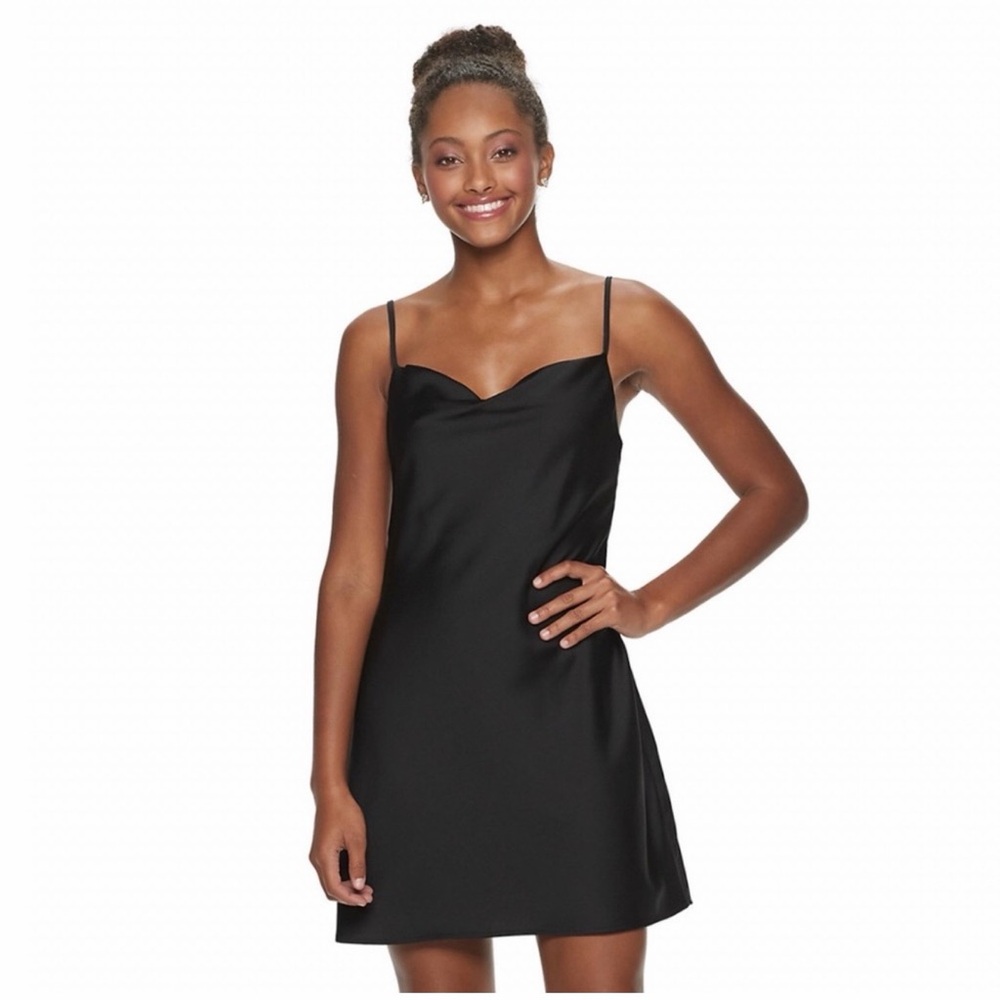 New! Speechless Slip Prom Formal Cocktail Cowl Neckline Strappy Black Dress